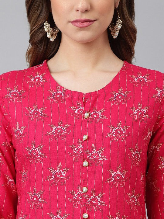 Women Purple Ethnic Motifs Printed Kurta with Skirt-7