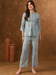 Blue Printed Top With Straight Fit Trousers