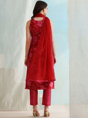 Floral Printed Straight Kurta with Trousers & Dupatta