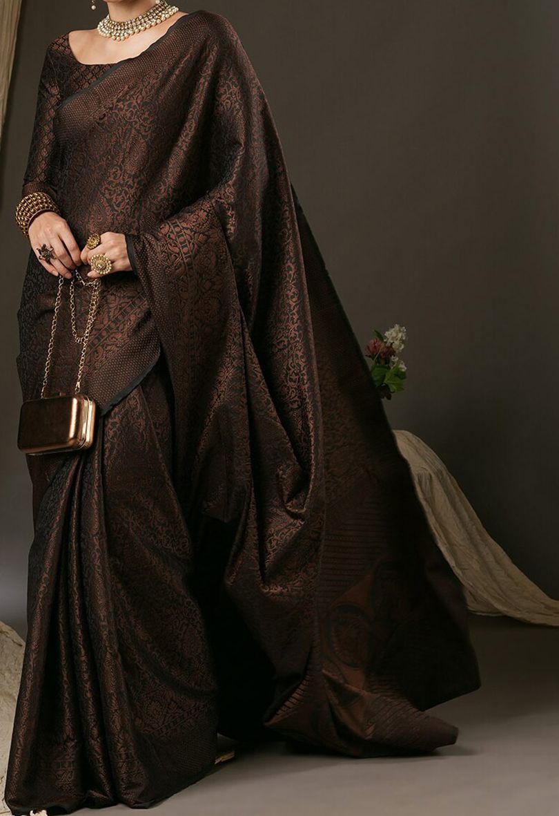 Navy Blue & Gold-Toned Woven Design Zari Silk Blend Banarasi Sarees-9