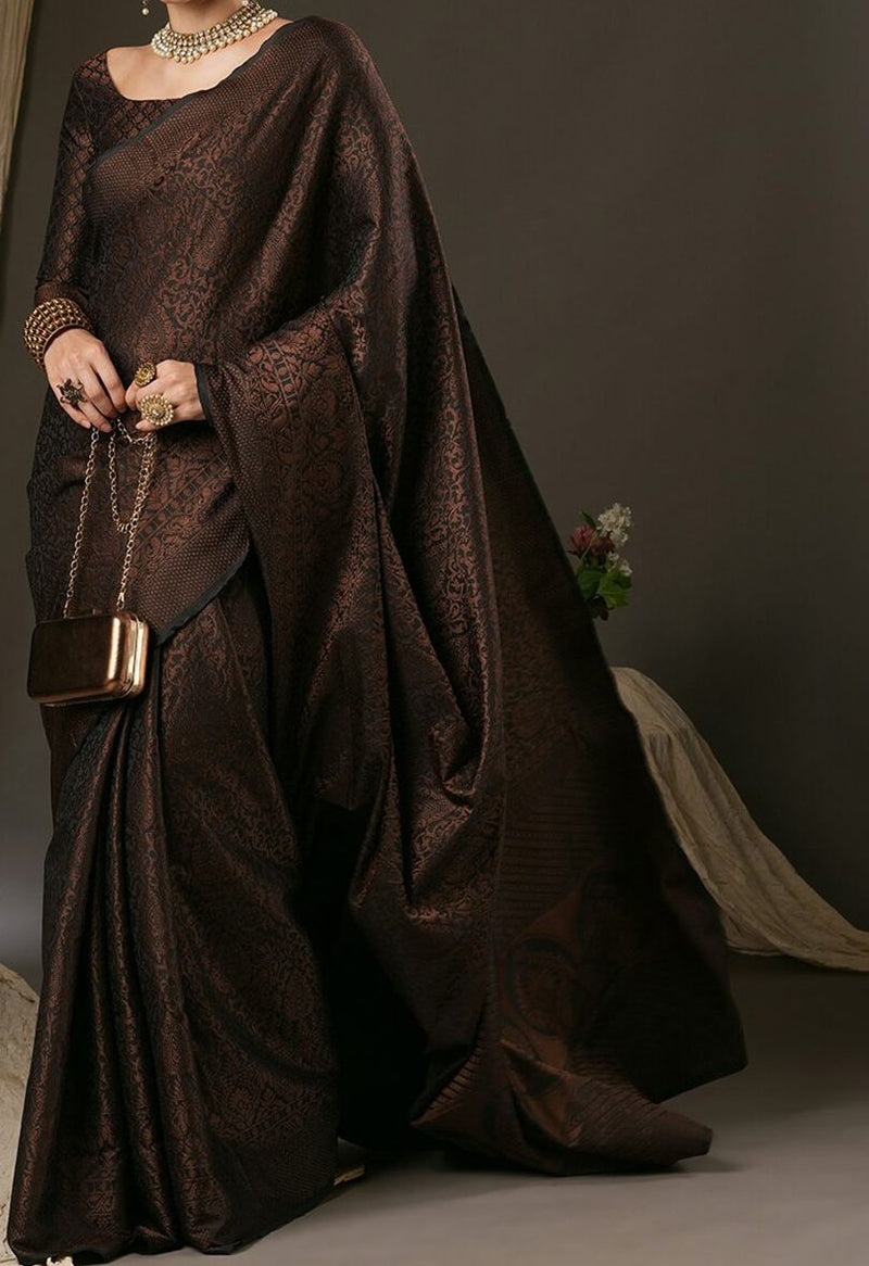 Navy Blue & Gold-Toned Woven Design Zari Silk Blend Banarasi Sarees-9