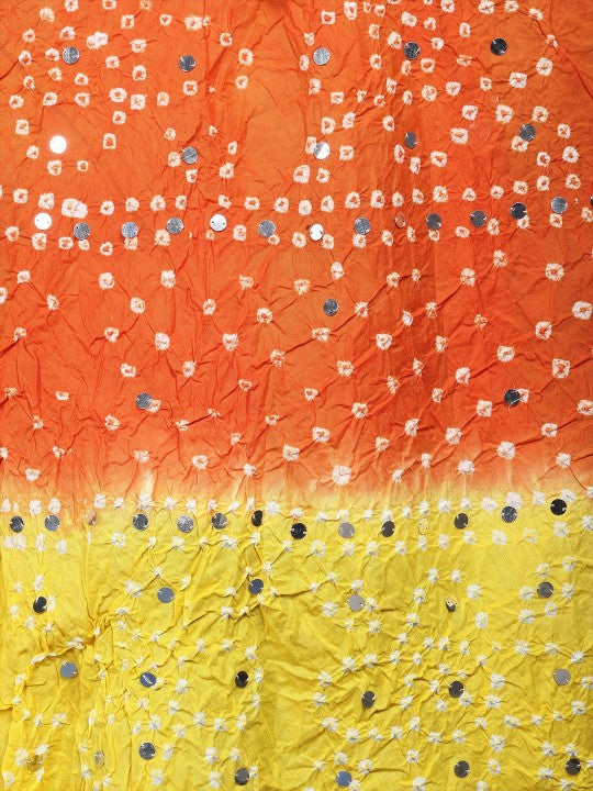 Paprika And Lemon Bandhani Tie-Dye Pure Cotton Skirt with Large Sequins