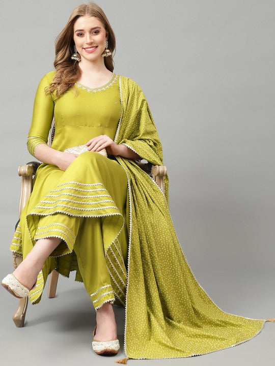 Women Regular Gotta Patti Kurta with Trousers & With Dupatta-1