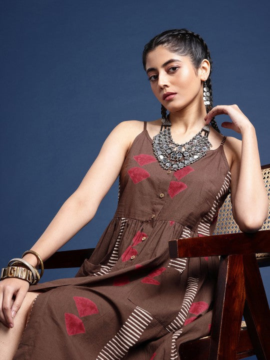 Block Print Legacy Geometric Printed Pure Cotton Ethnic Dress-2