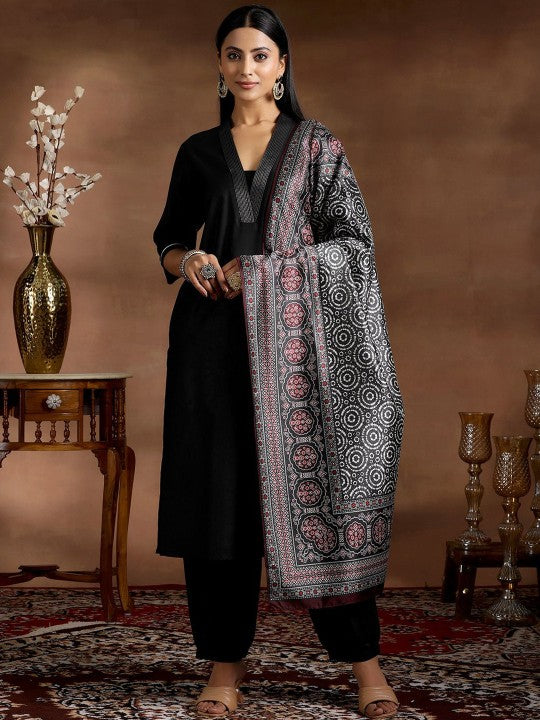 Embroidered Zari V Neck A Line Kurta with Salwar & Dupatta-1