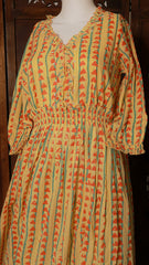 Yellow Printed Cotton Embellished Flared Maxi Dress