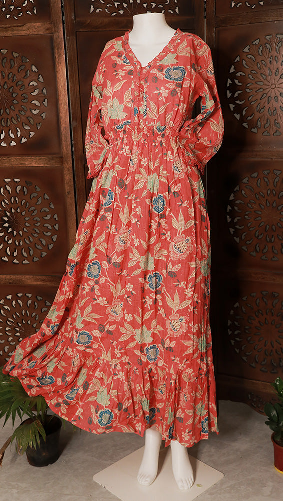 Floral Design Printed Maxi Dress