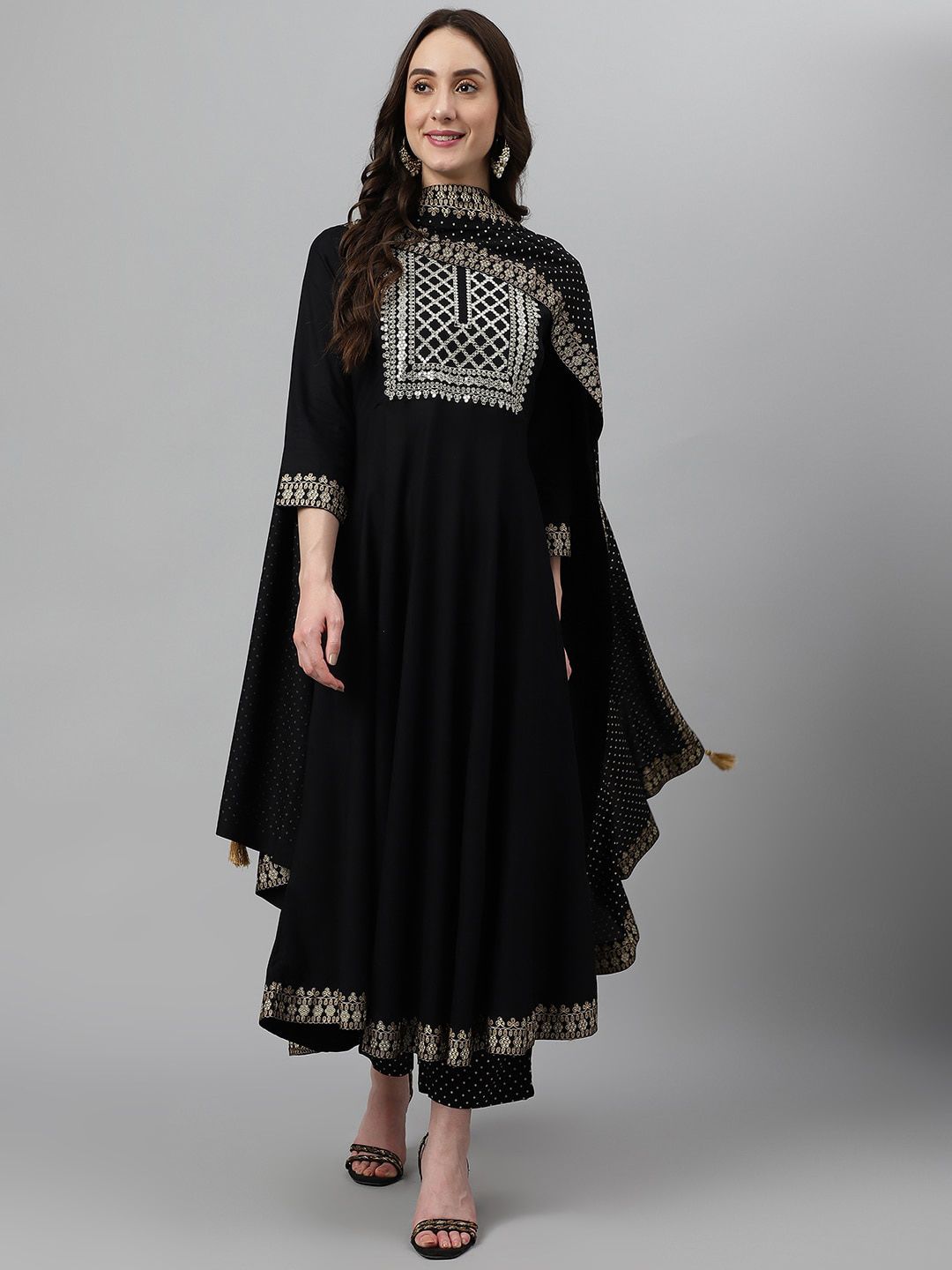 Embroidered Regular Sequinned Kurta with Palazzos & Dupatta-8