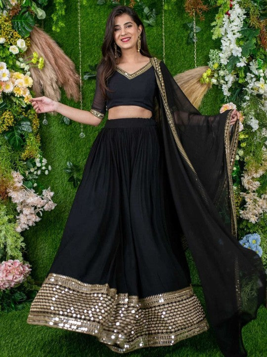 Embroidered Semi-Stitched Lehenga & Unstitched Blouse With Dupatta