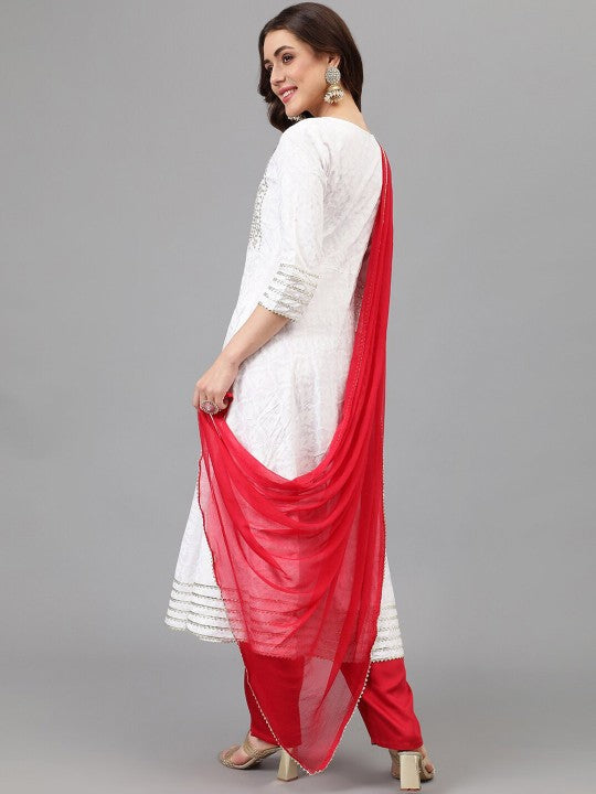 Women Ethnic Motifs Printed Regular Thread Work Kurta with Trousers & With Dupatta-2
