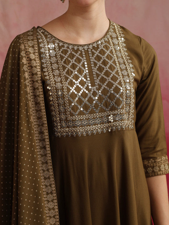 Embroidered Regular Sequinned Kurta with Palazzos & Dupatta-14