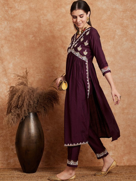 Alia Cut Ethnic Motifs Embroidered A-Line Kurta With Trouser-4
