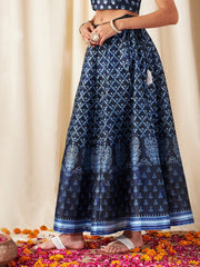 Women Deep Navy Blue Floral Skirt