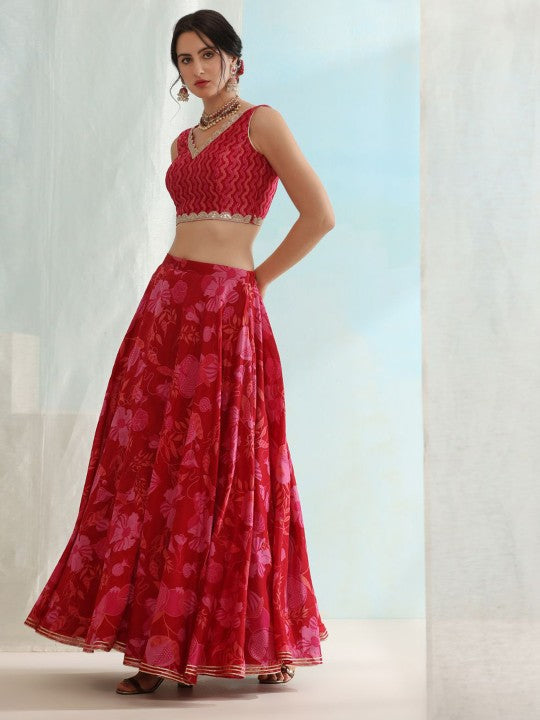 Printed Ready To Wear Lehenga & Blouse With Dupatta-4