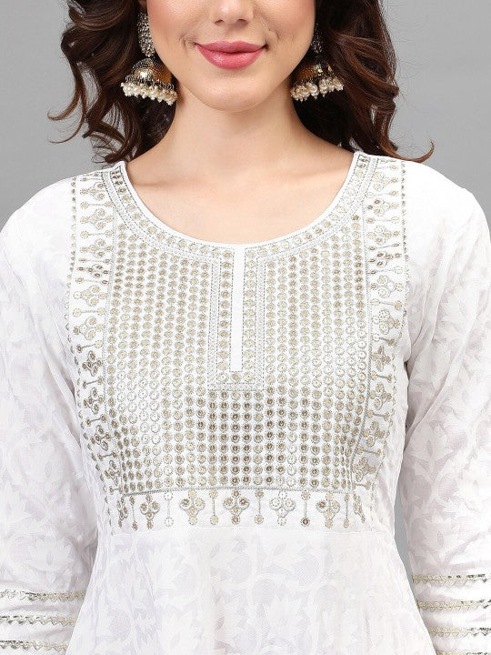 Women Ethnic Motifs Printed Regular Thread Work Kurta with Trousers & With Dupatta-3