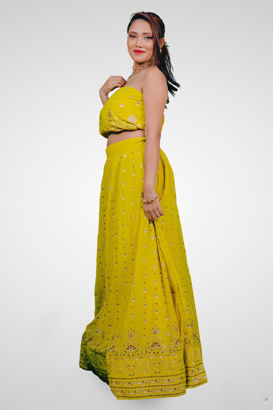 Multicolor Vibrant Semi Stitched Floral Design Lehenga Cholis-3
