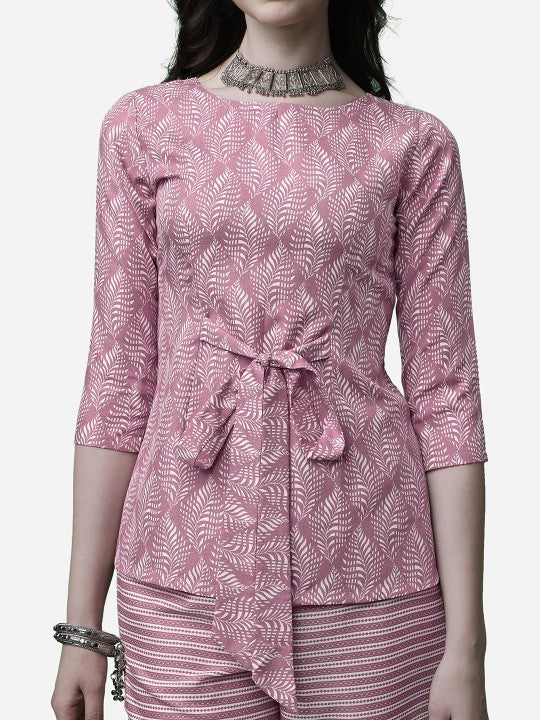 Salmon Pink Floral Design Co-Ord Set