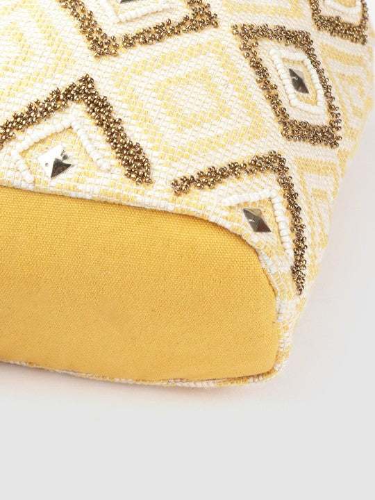 Women Yellow & Off-White Embellished Sling Bag-6