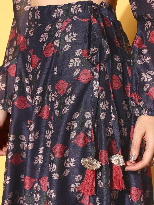 Navy Blue Printed Ready to Wear Lehenga Choli-4