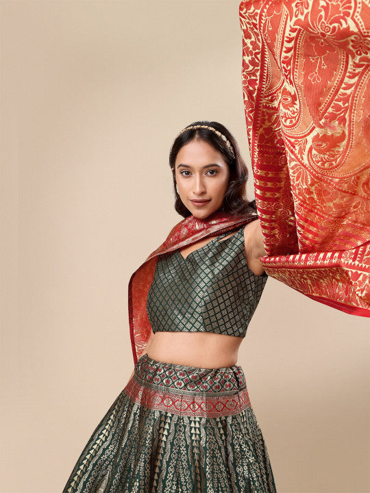 Navy Blue Lehenga & Unstitched Blouse With Dupatta-6