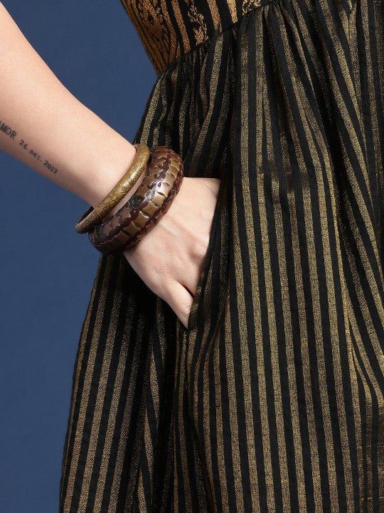 Striped Shoulder Straps Woven Legacy Ethnic Dresses