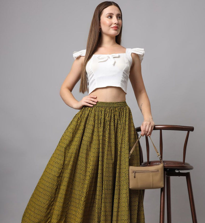 Printed Flared Maxi Skirt-3