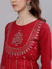 Women Red & Silver Gota Patti Embellished Maxi Dress