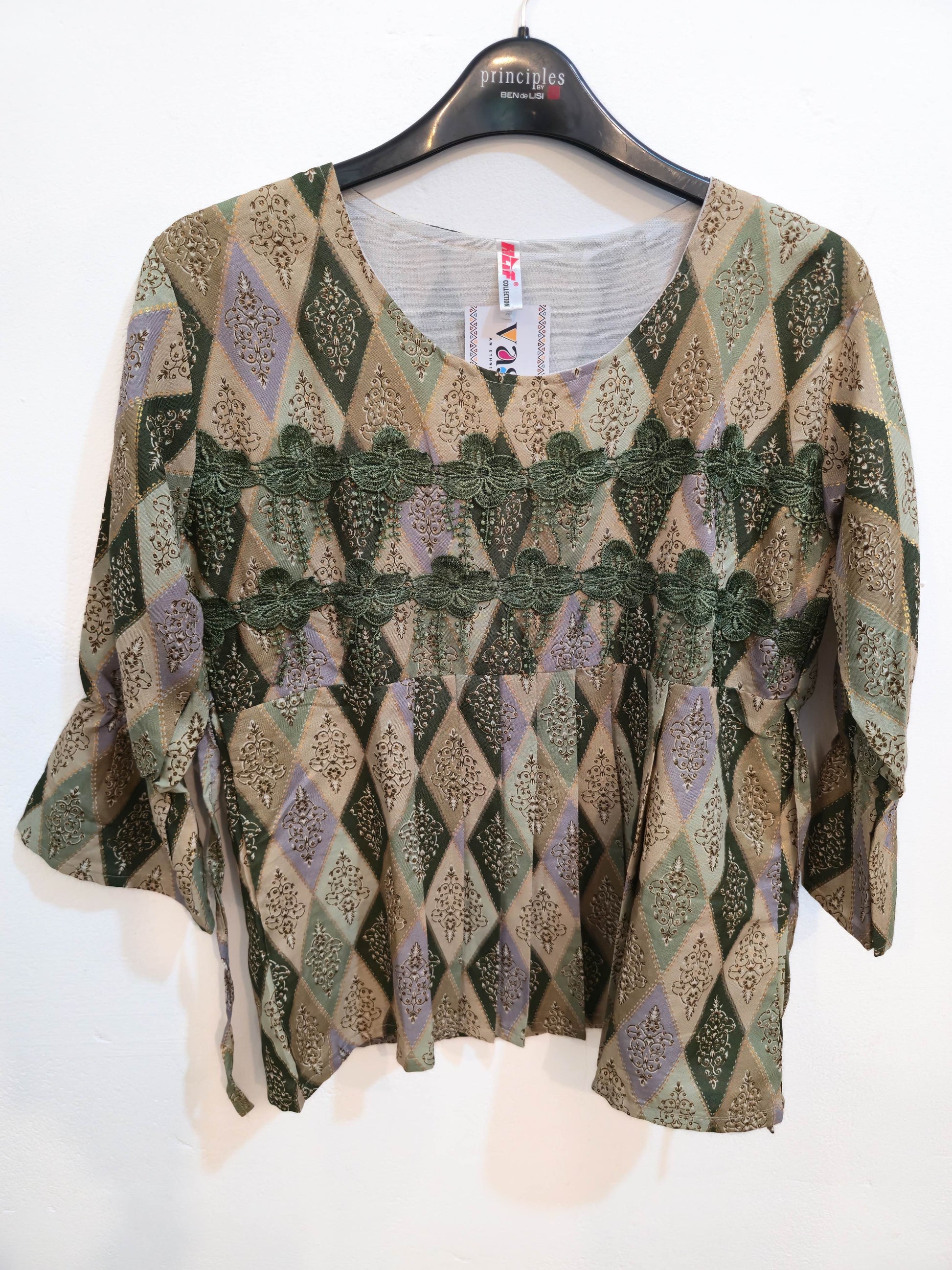 Embroidered Multicolor Diamond Print Tunic Top-1