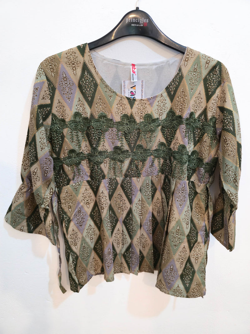 Embroidered Multicolor Diamond Print Tunic Top-1