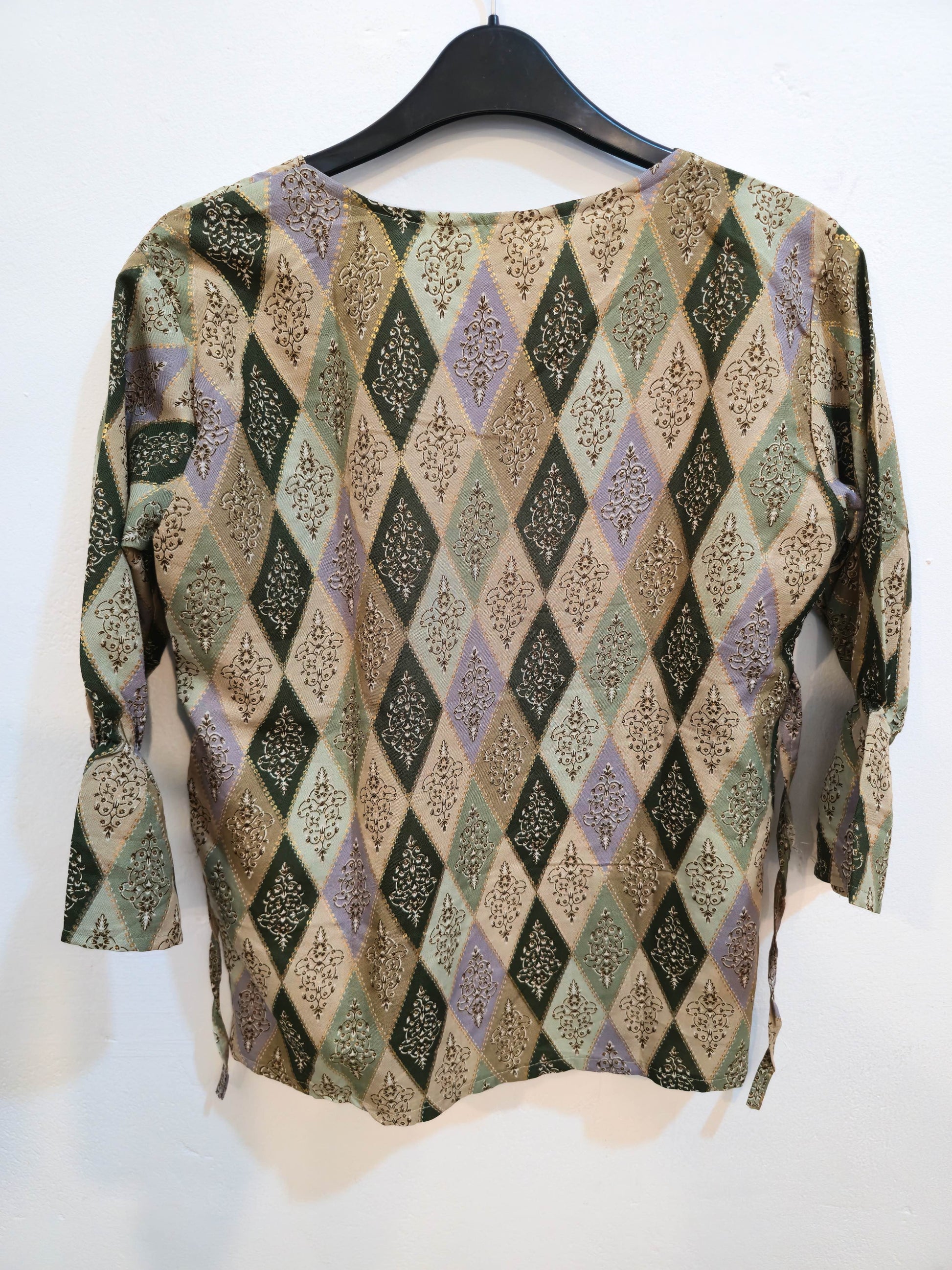 Embroidered Multicolor Diamond Print Tunic Top-3