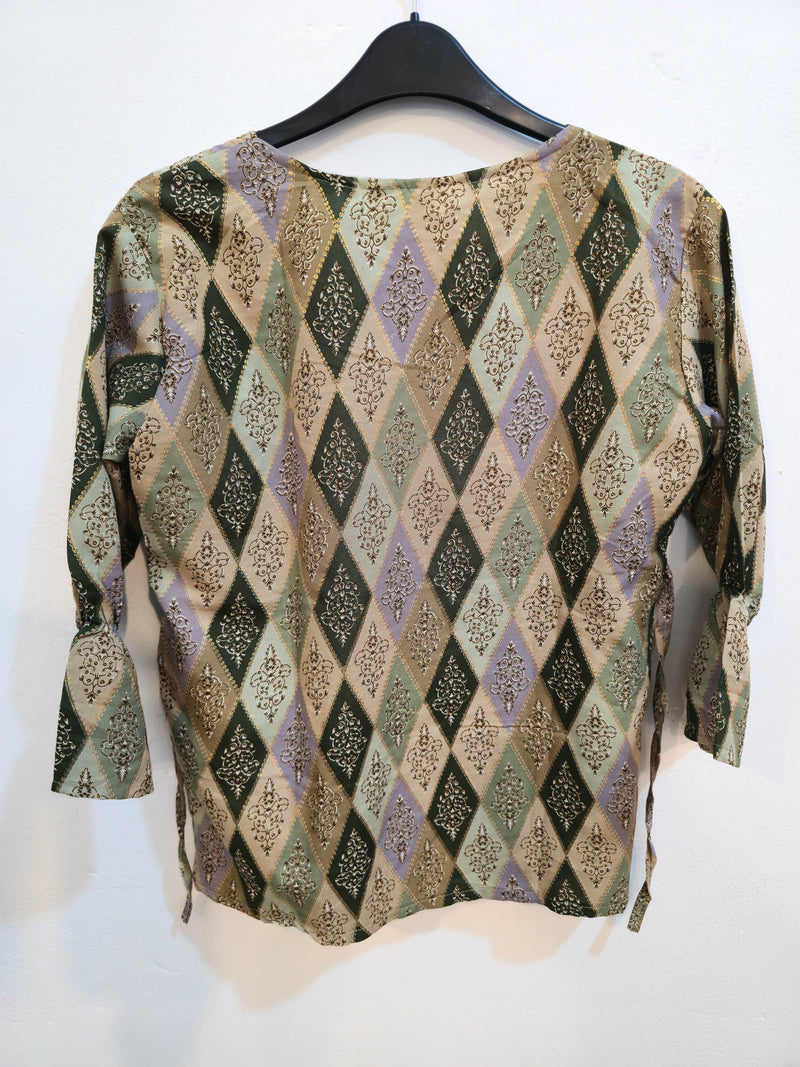 Embroidered Multicolor Diamond Print Tunic Top-3