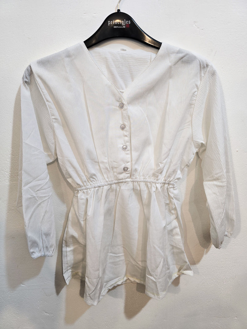 Textured White Peplum Button-Front Top-1