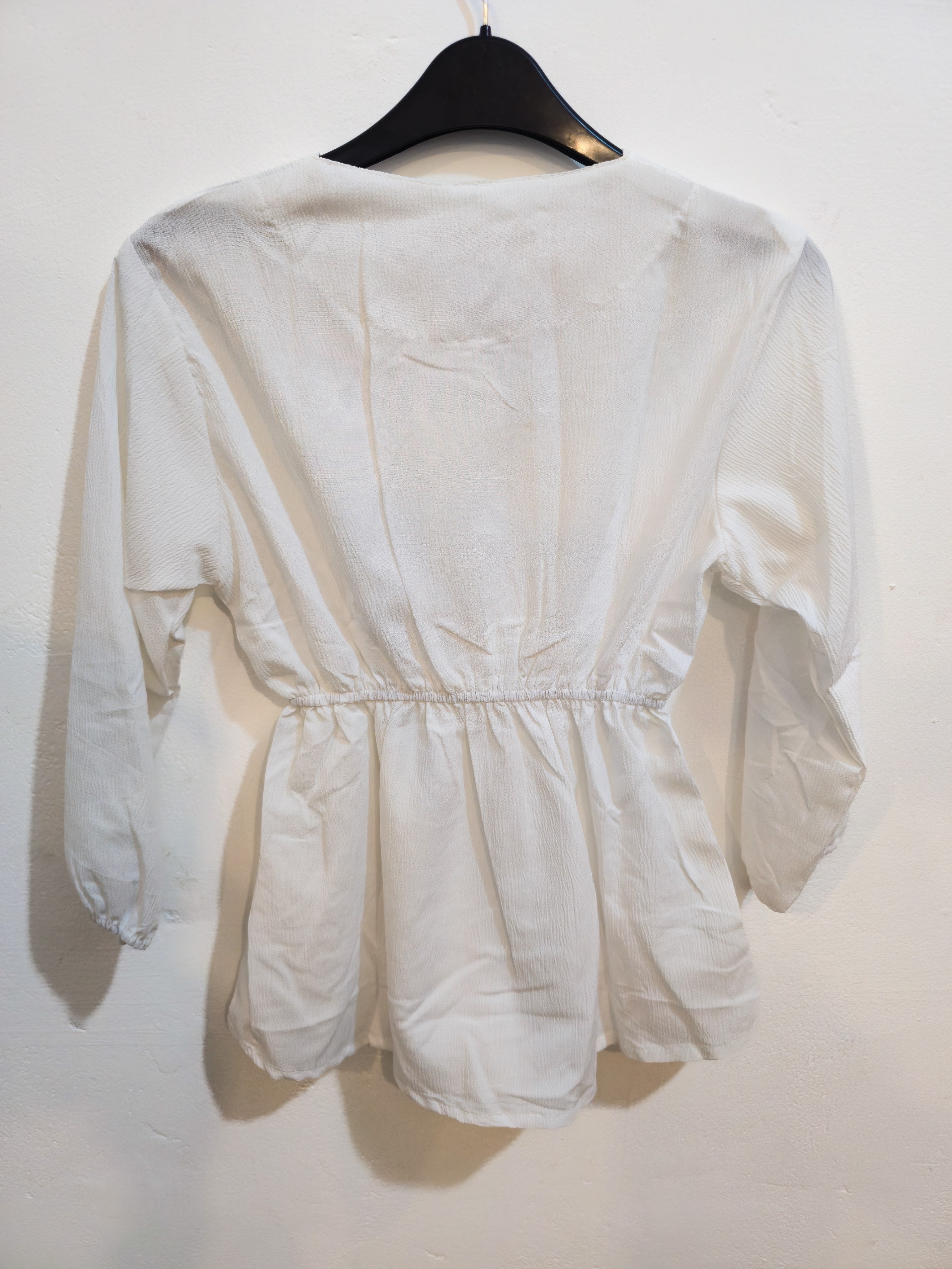 Textured White Peplum Button-Front Top