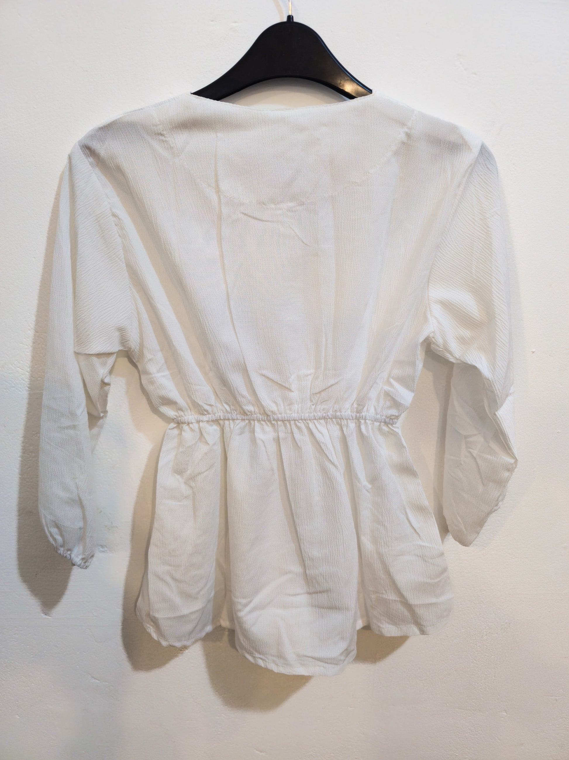 Textured White Peplum Button-Front Top-2