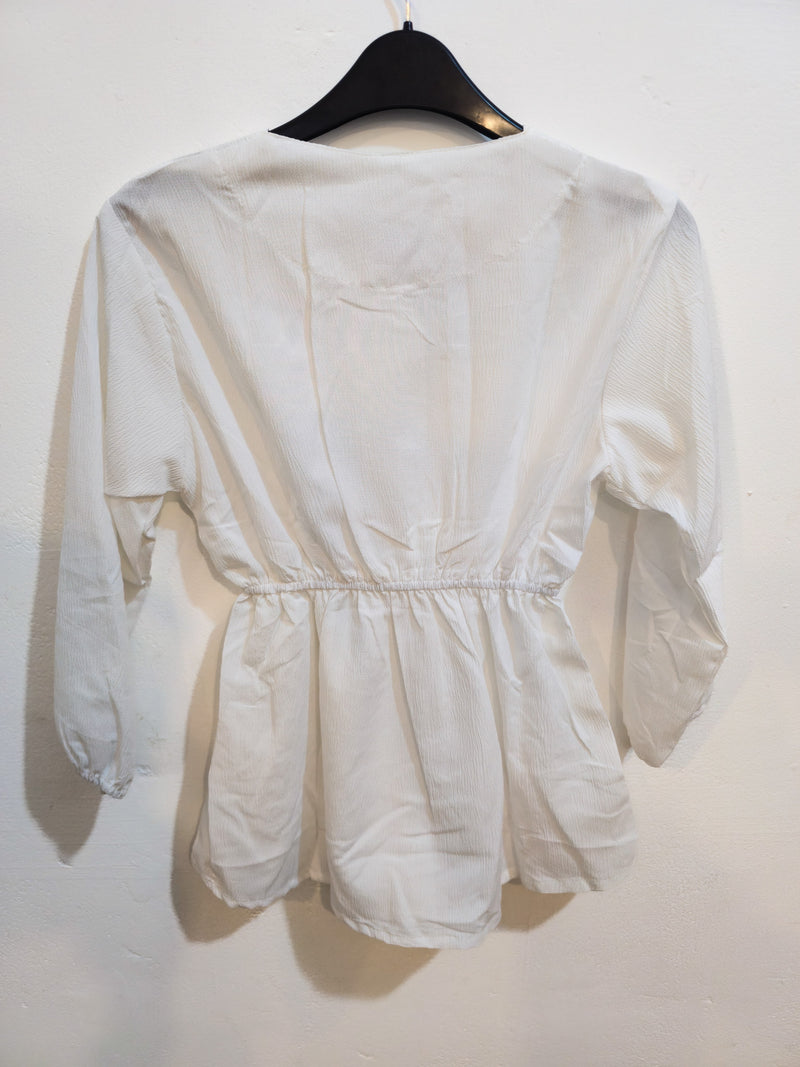 Textured White Peplum Button-Front Top-2