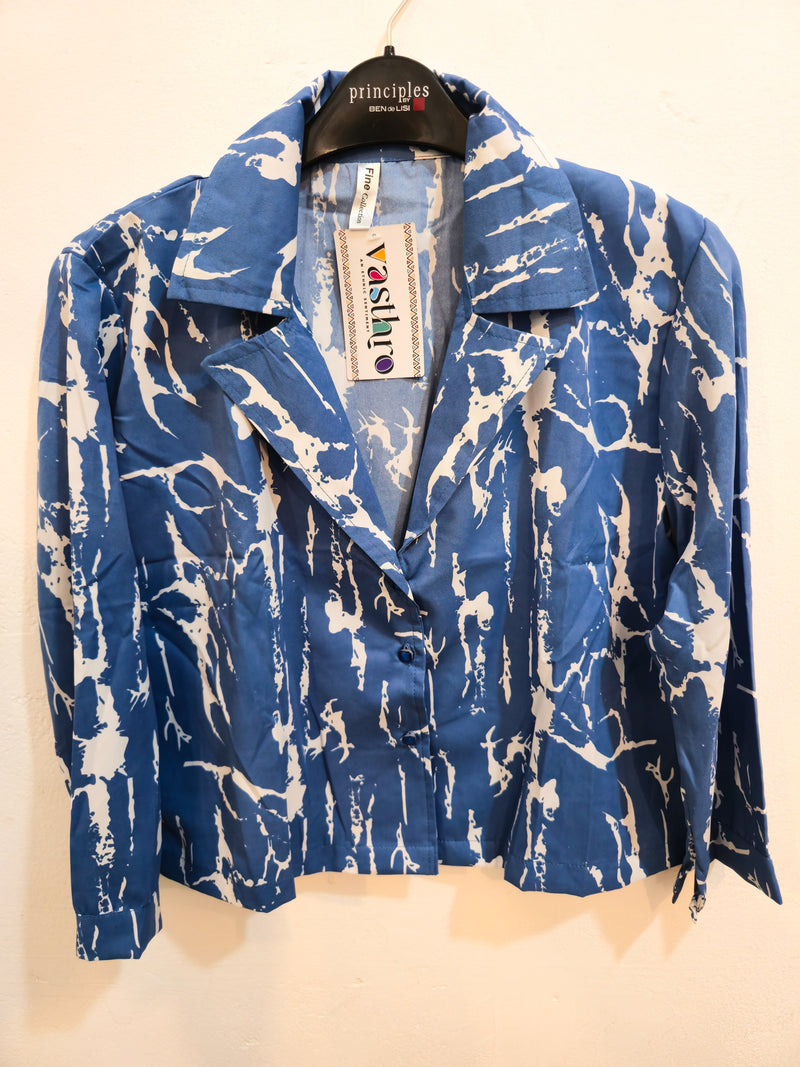 Abstract Blue & White Printed Collared Shirt-1