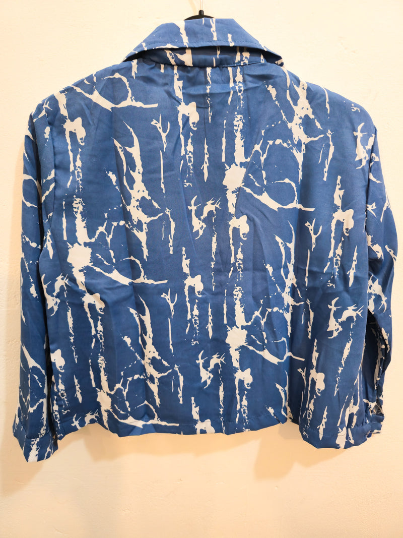 Abstract Blue & White Printed Collared Shirt-2