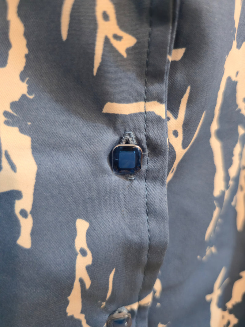Abstract Blue & White Printed Collared Shirt-3