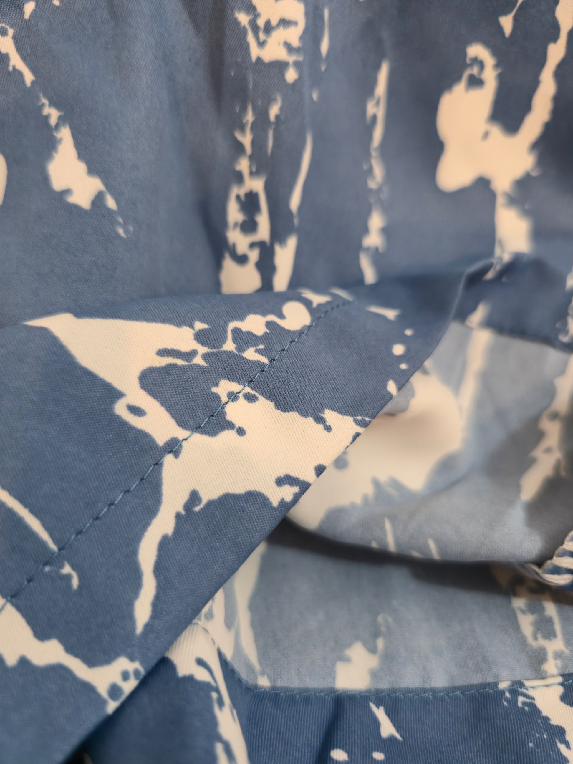 Abstract Blue & White Printed Collared Shirt-4