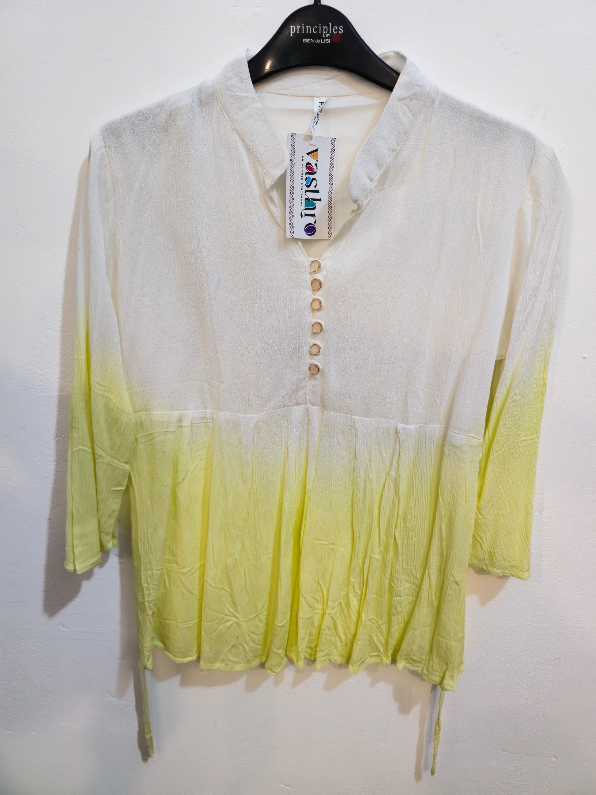 White to Lime Ombre Pleated Tunic-1