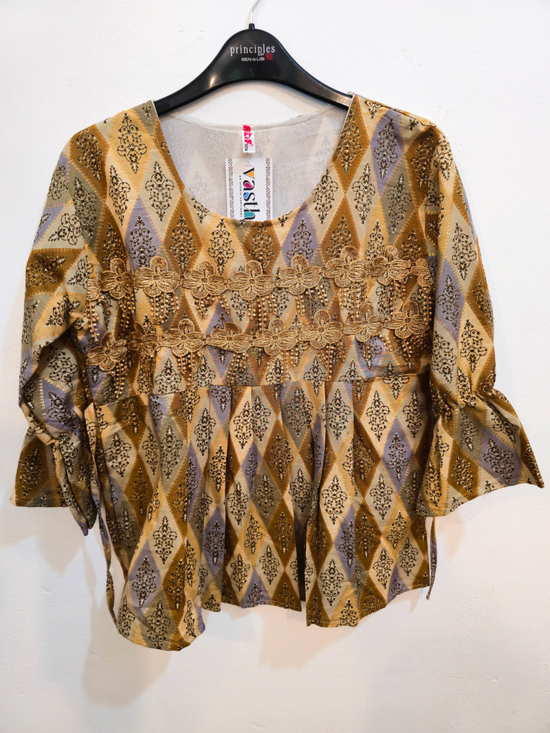 Embroidered Multicolor Diamond Print Tunic Top-2