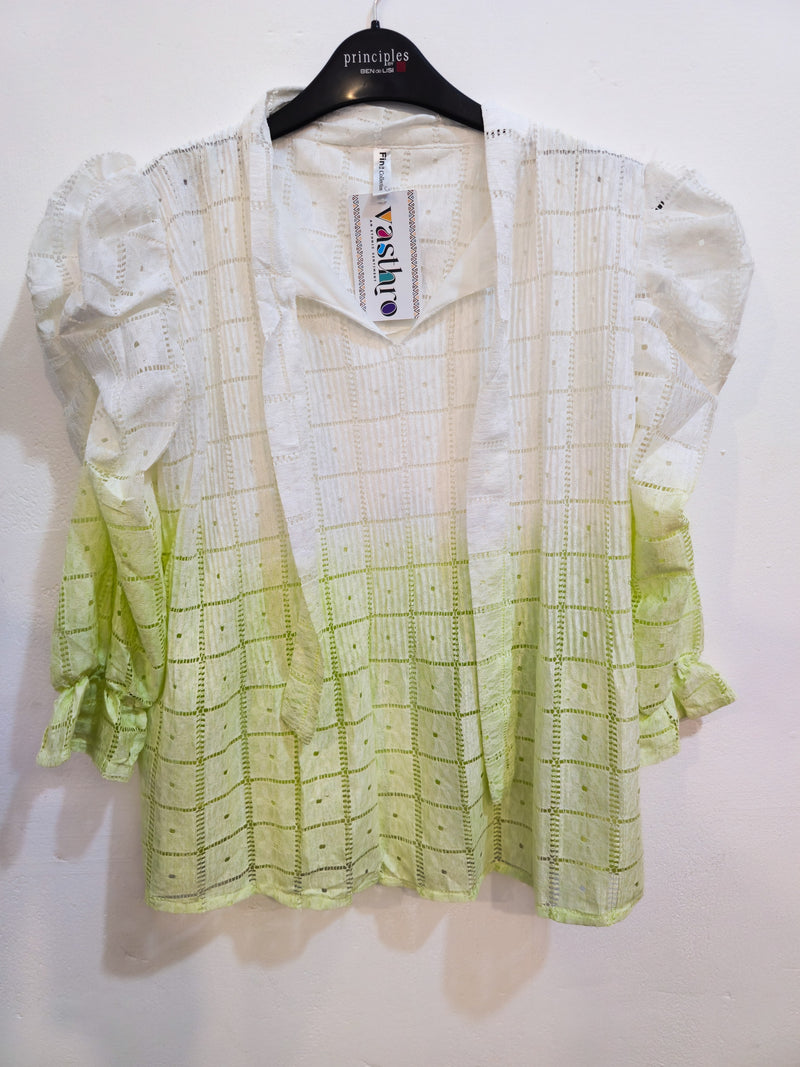 Ombre Lime Green Embroidered Cotton Top-1