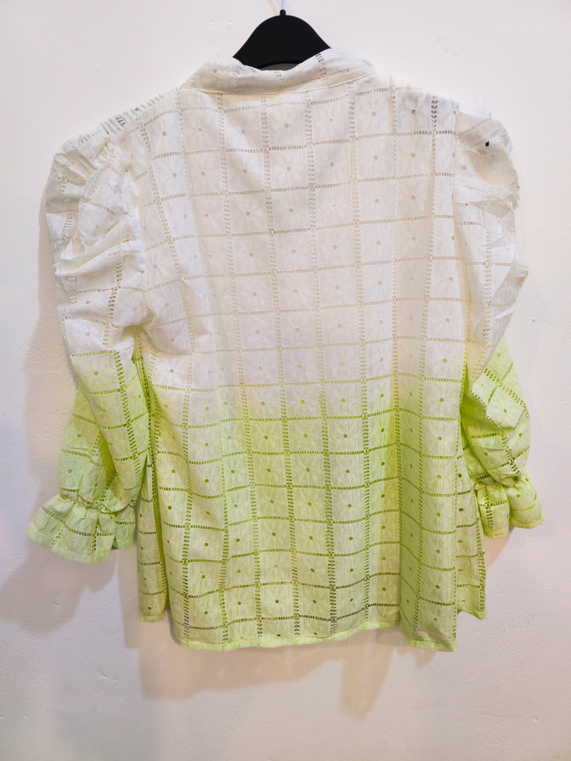 Ombre Lime Green Embroidered Cotton Top-5