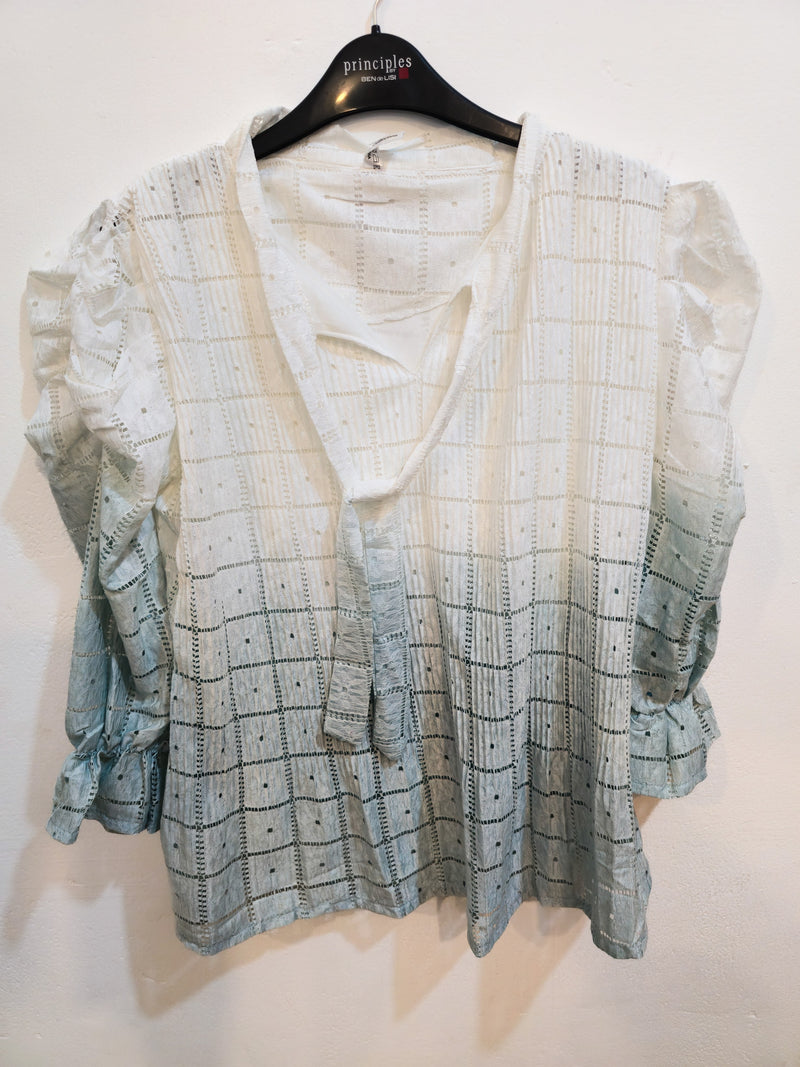 Ombre Lime Green Embroidered Cotton Top-2