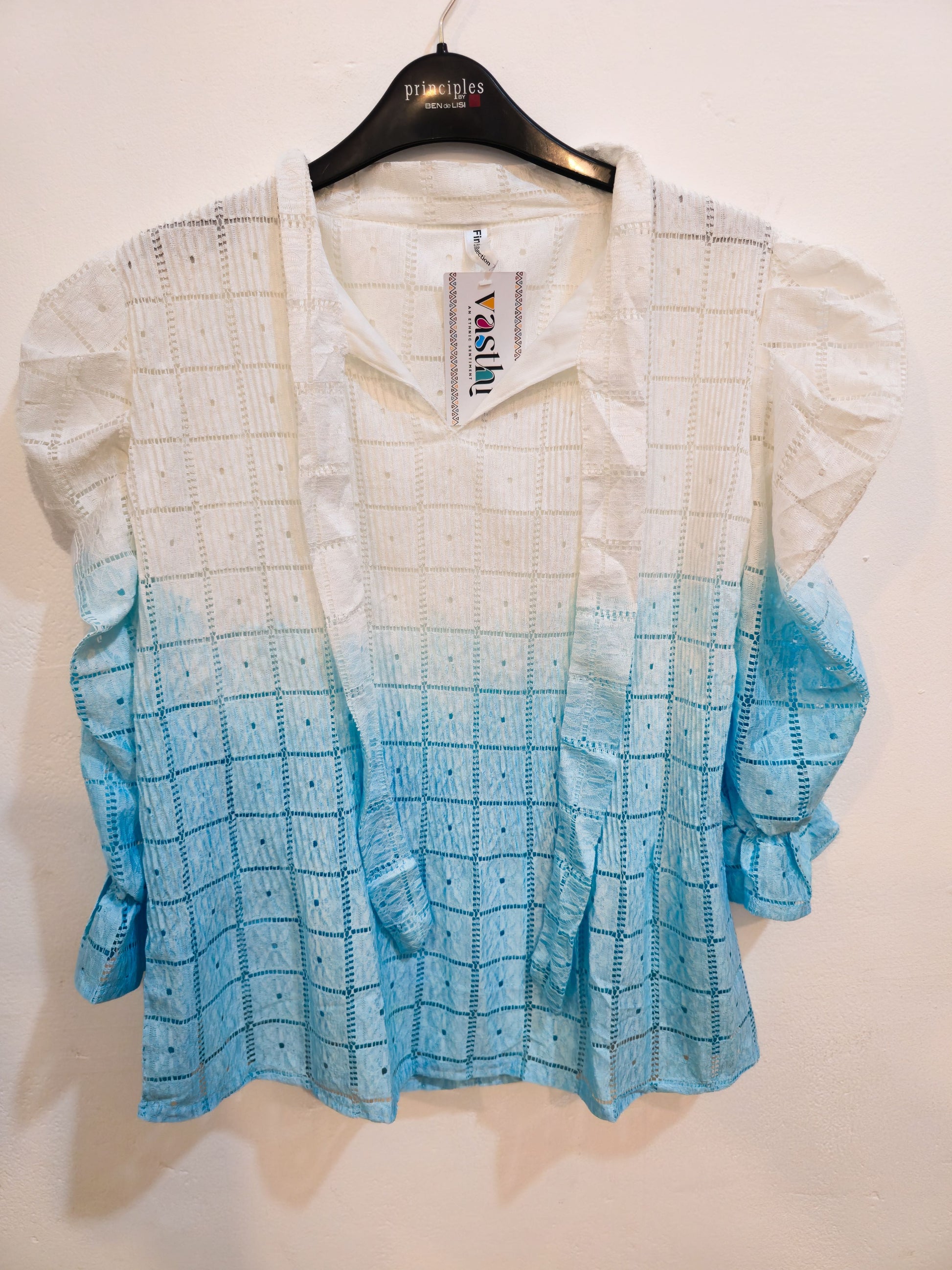 Ombre Lime Green Embroidered Cotton Top-4