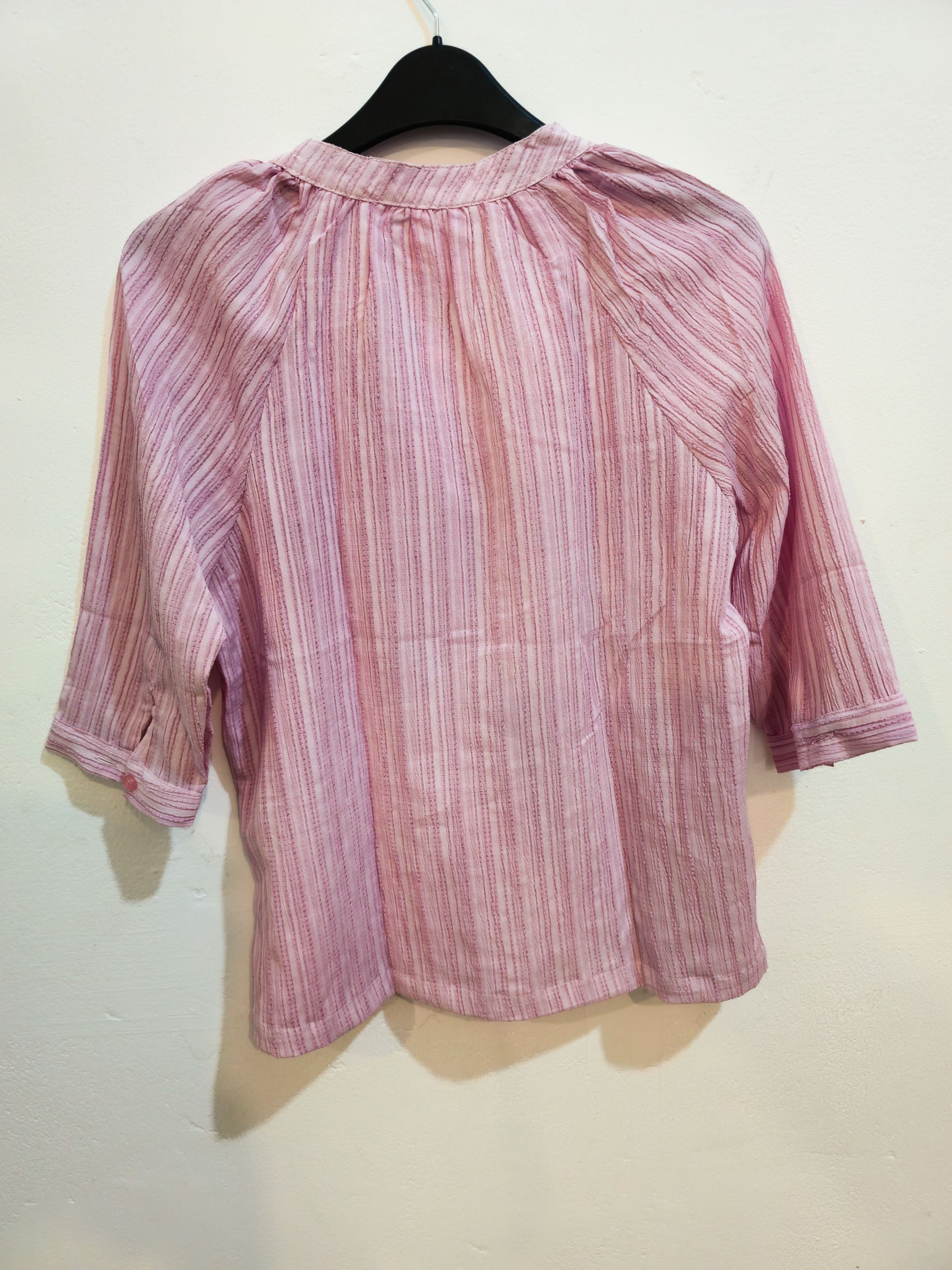 Blush Pink Striped Cotton Blouse with Floral Embroidery-2