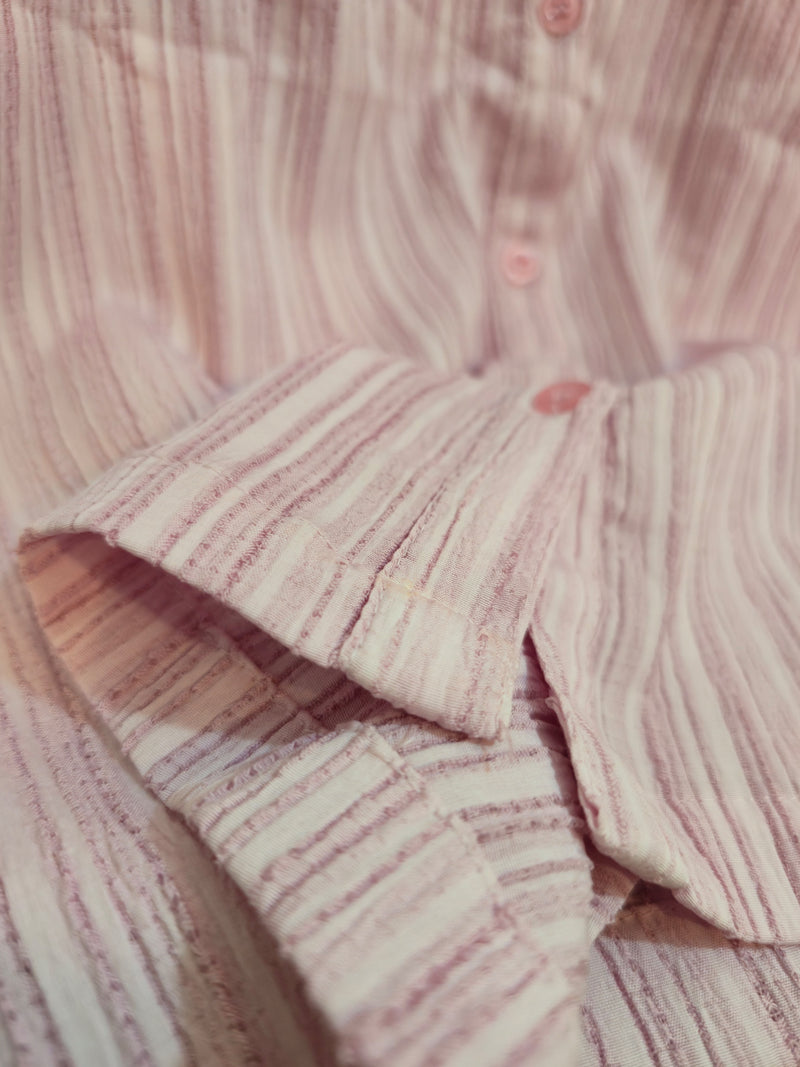 Blush Pink Striped Cotton Blouse with Floral Embroidery-3