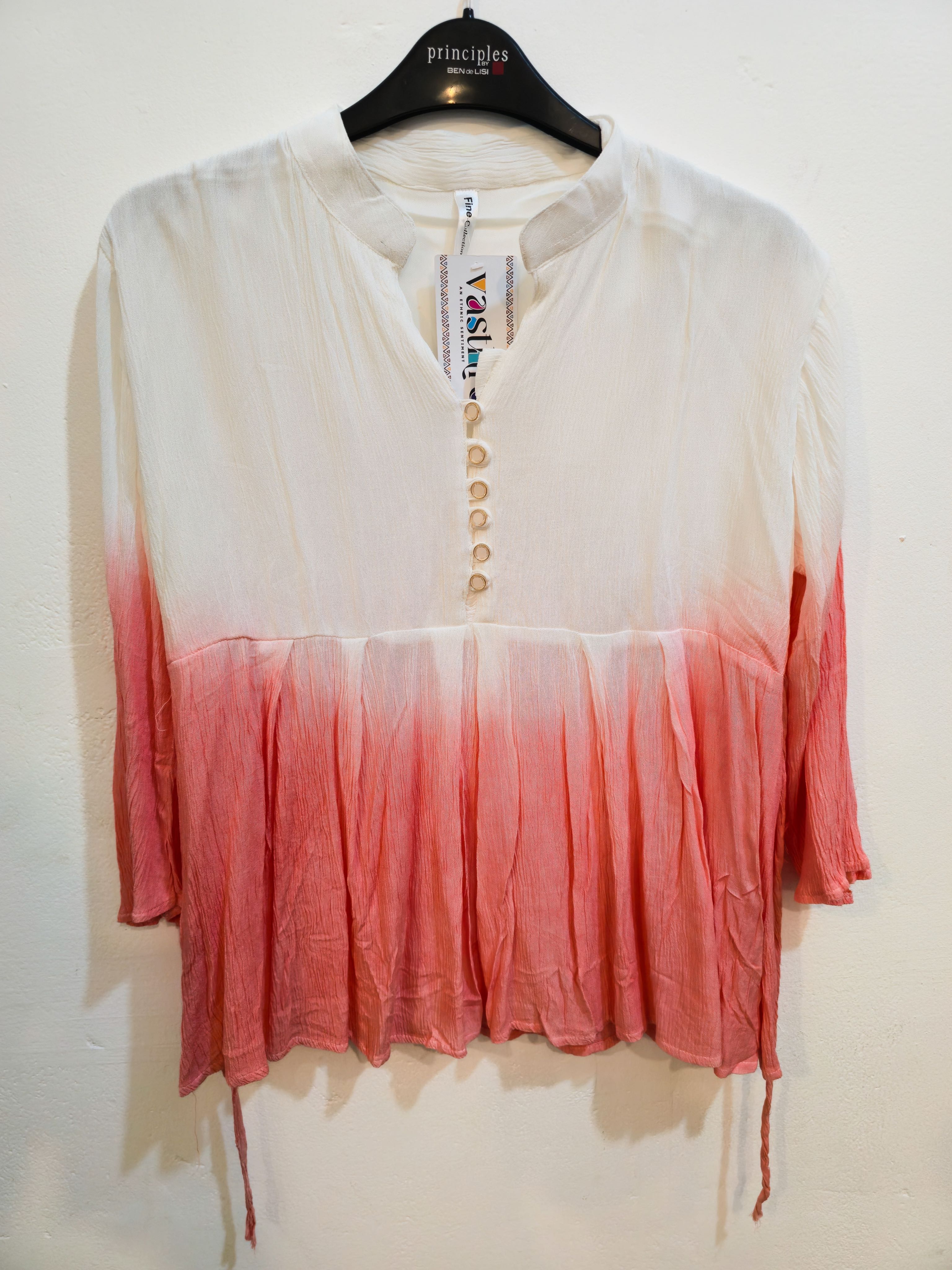 White to Lime Ombre Pleated Tunic