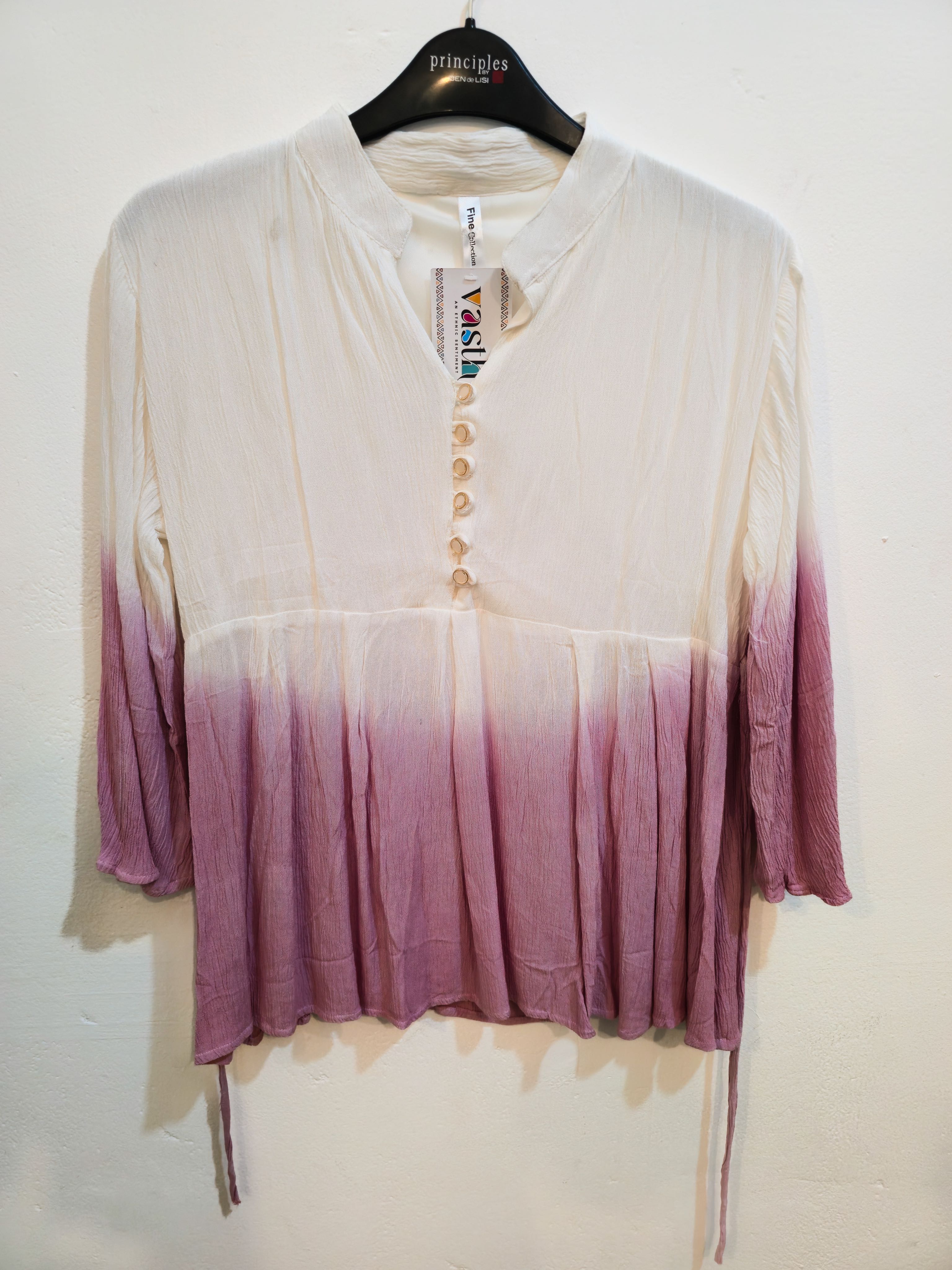 White to Lime Ombre Pleated Tunic