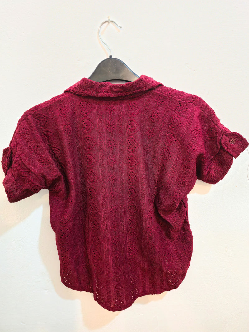 Fringe Pocket Maroon Lace Shirt-2